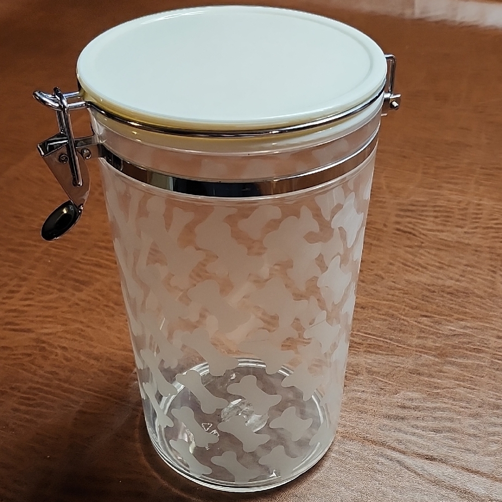 White and Silver Glass Storage Canister with Airtight Clamp Lid
